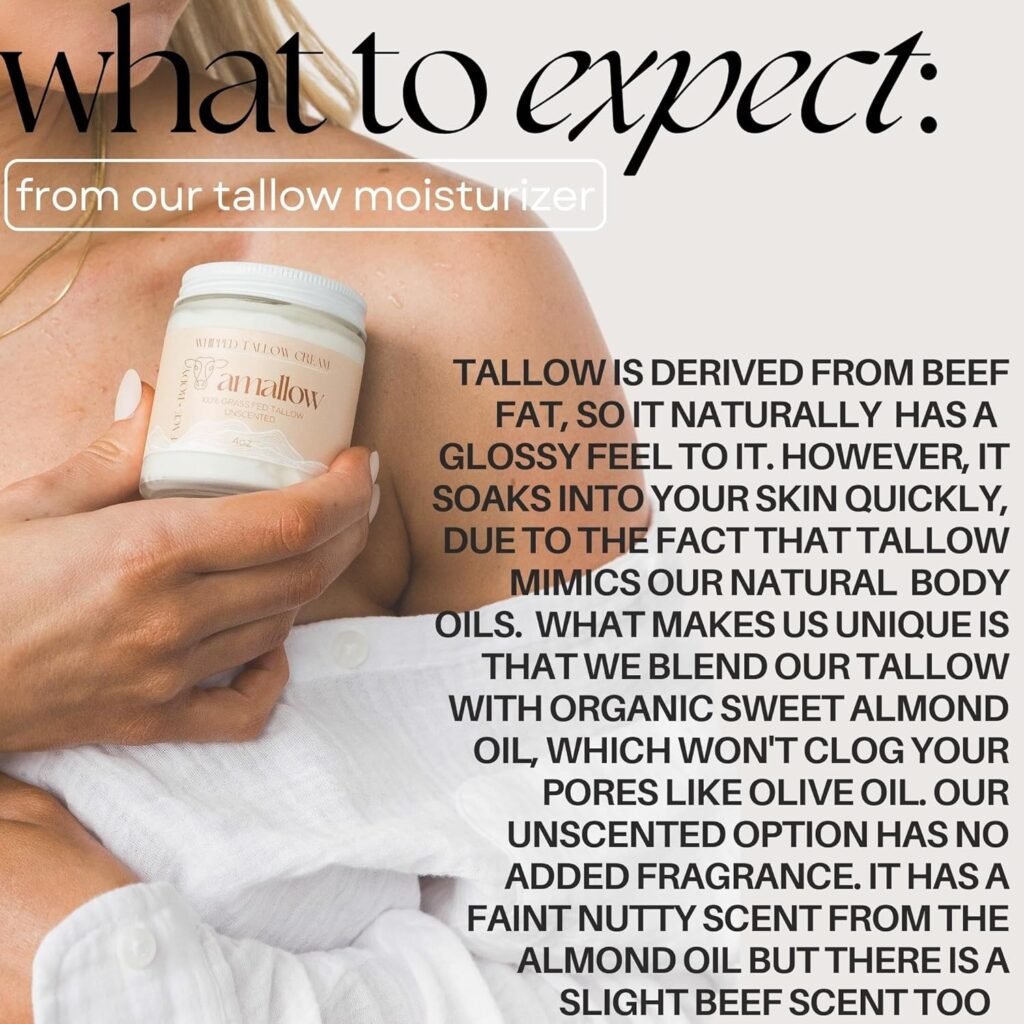 100% Grass Fed Beef Tallow for Skin Care - Face + Body - Whipped Moisturizer - Natural Lotion, 4 FL. oz. (Vanilla Lavender)