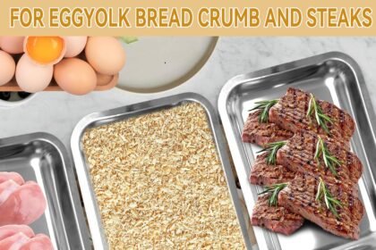 4 pcs breading trays 104 x 77 x 19 inch food prep trays stainless steel breading pans with lids and tong for dredging ch 1