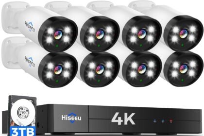 4k ultra hdalarm spotlight hiseeu 4k wired security camera system with audio3tb hard driveai humanvehicle detectionindoo