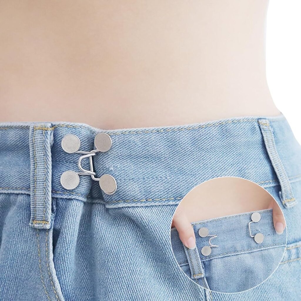 60PCS Pant Waist Tightener, Adjustable Waist Buckle Set Jean Buttons for Loose Jeans Pants Clips for Waist Pins No Sewing Brooch Tightening Waistband Tightener for Pants Jeans Skirts (10sets)