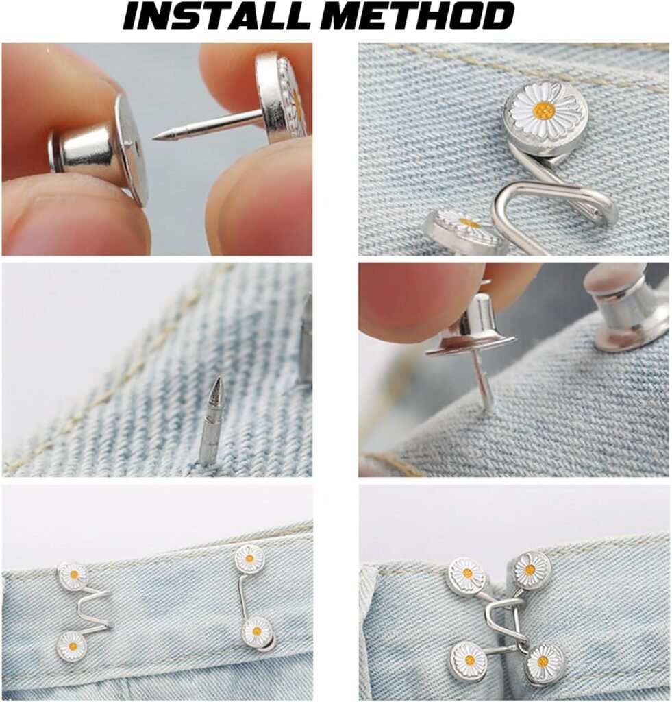 60PCS Pant Waist Tightener, Adjustable Waist Buckle Set Jean Buttons for Loose Jeans Pants Clips for Waist Pins No Sewing Brooch Tightening Waistband Tightener for Pants Jeans Skirts (10sets)