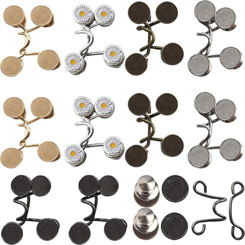 60pcs pant waist tightener adjustable waist buckle set jean buttons for loose jeans pants clips for waist pins no sewing