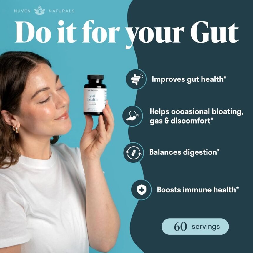 All in one gut health wprobiotics prebiotics digestion supporting herbs and adaptogens leaky gut repair formula to suppo 1
