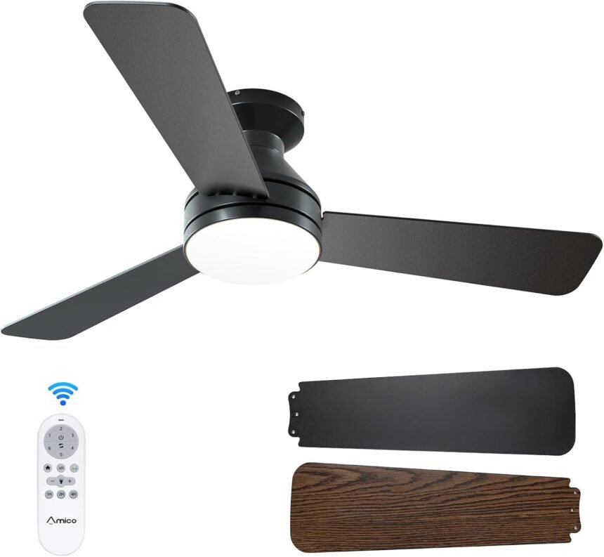 Amico ceiling fans with lights 42 inch low profile ceiling fan with light and remote control flush mount reversible 3cct