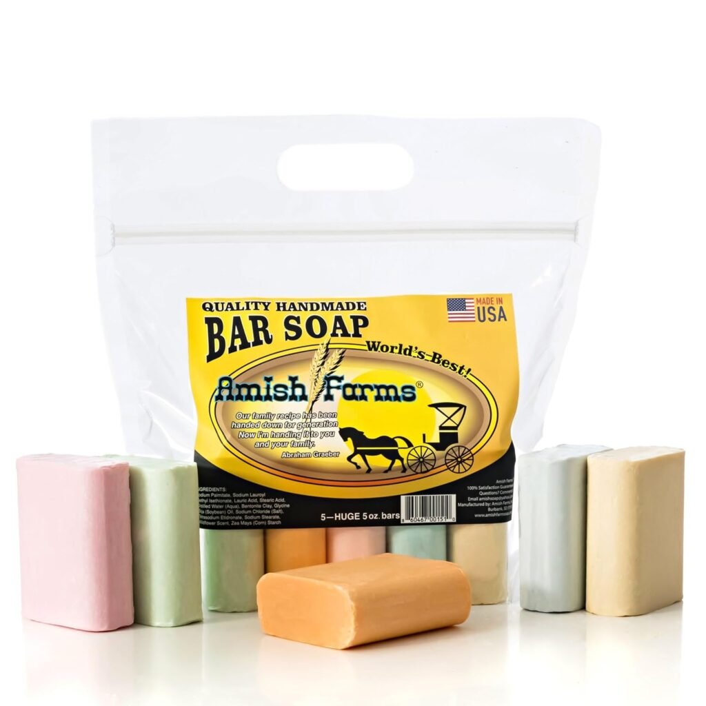 Amish Farms Soap Bar with All Natural Bentonite Clay | Made in USA, Vegan Moisturizing for Sensitive Skin | Women  Mens Face  Body Bath Soap for Shower | Clean Scent | 5 Ounce Each (5 Bars)