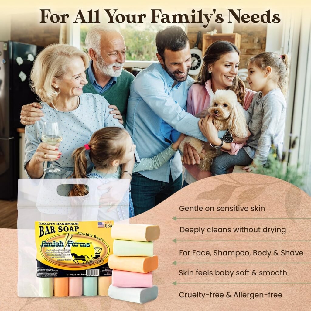 Amish Farms Soap Bar with All Natural Bentonite Clay | Made in USA, Vegan Moisturizing for Sensitive Skin | Women  Mens Face  Body Bath Soap for Shower | Clean Scent | 5 Ounce Each (5 Bars)