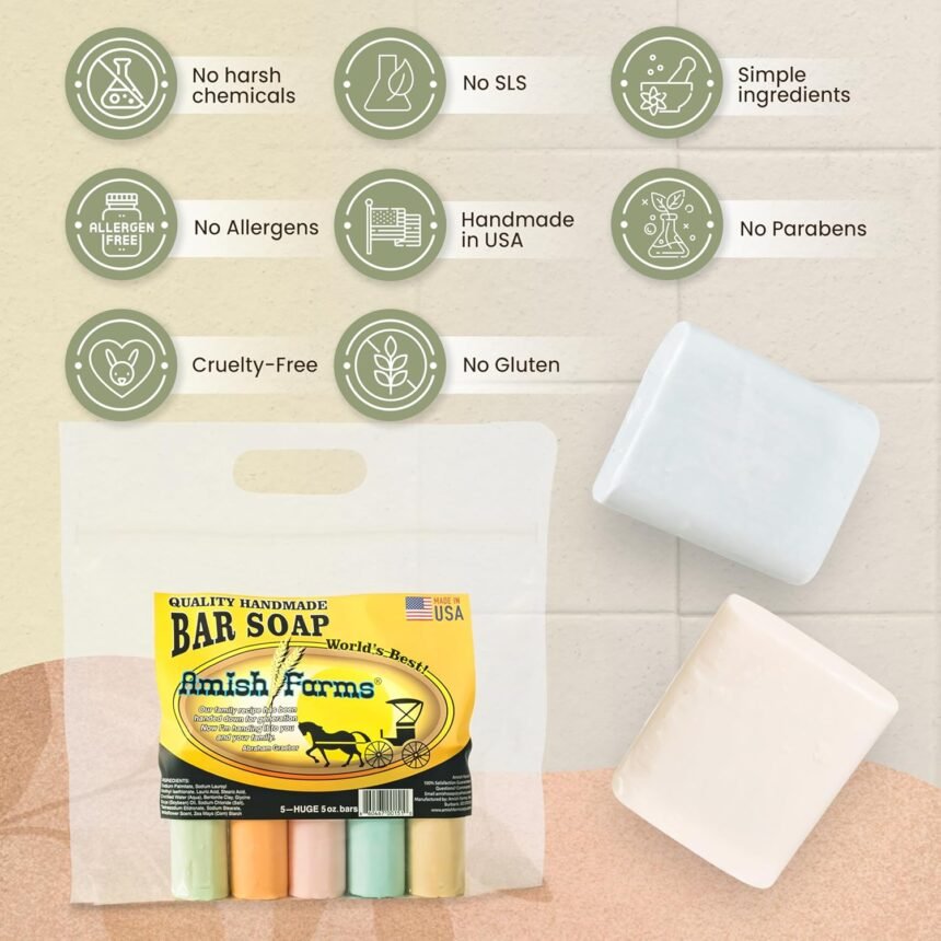 Amish farms soap bar with all natural bentonite clay made in usa vegan moisturizing for sensitive skin women mens face b 3