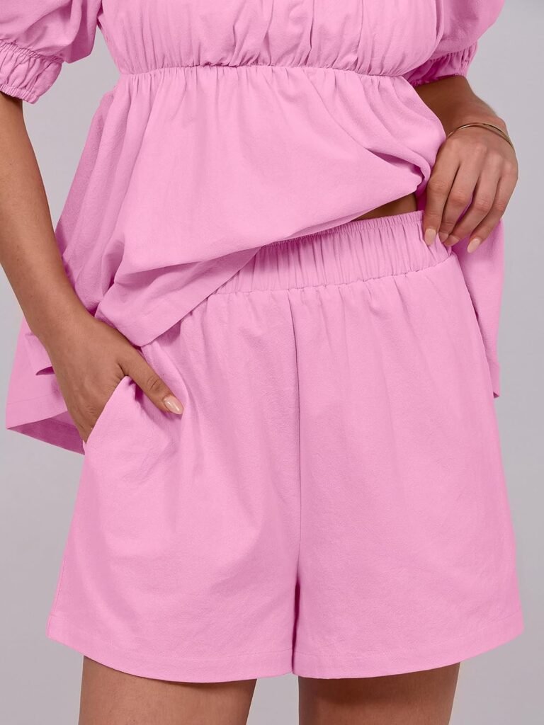 ANRABESS Women 2 Piece Outfits Babydoll Linen Short Sets Square Neck Puffed Sleeve Backless Tops Beach 2025 Summer Clothes