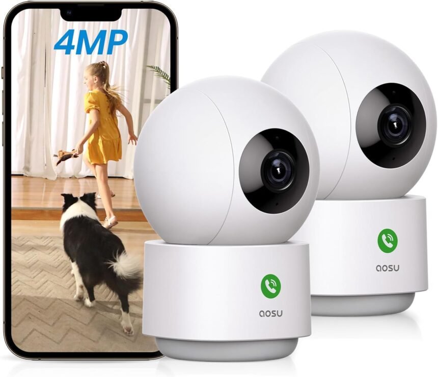 Aosu 4mp security camera indoor 25k baby monitor pet camera 360 for home security wifi camera with 524 ghz wi fi router