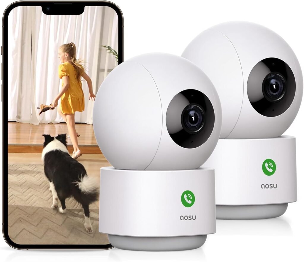 AOSU 4MP Security Camera Indoor - 2.5K Baby Monitor Pet Camera 360° for Home Security, WiFi Camera with 5/2.4 GHz Wi-Fi Router, One-Touch Call, Smart Motion Tracking (2 Pack)