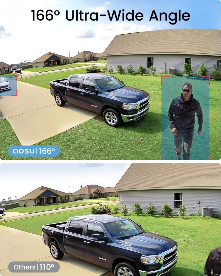 Aosu security cameras outdoor wireless 4 cam kit 166 ultra wide angle battery powered no subscription home security came 1