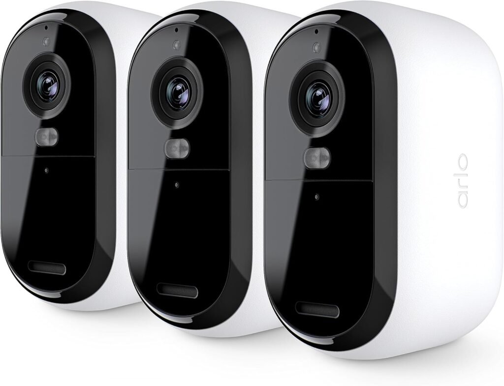 Arlo Essential Security Camera 2K | Indoor - Outdoor | 2nd Gen | Wireless with Spotlight, 2-Way Audio, Color Night Vision, Live Stream, Motion Activation, Real Time Notifications - White, 3 Cameras