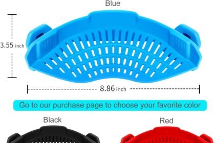 Auoon clip on strainer silicone for all pots and pans pasta strainer clip on food strainer for meat vegetables fruit sil 1
