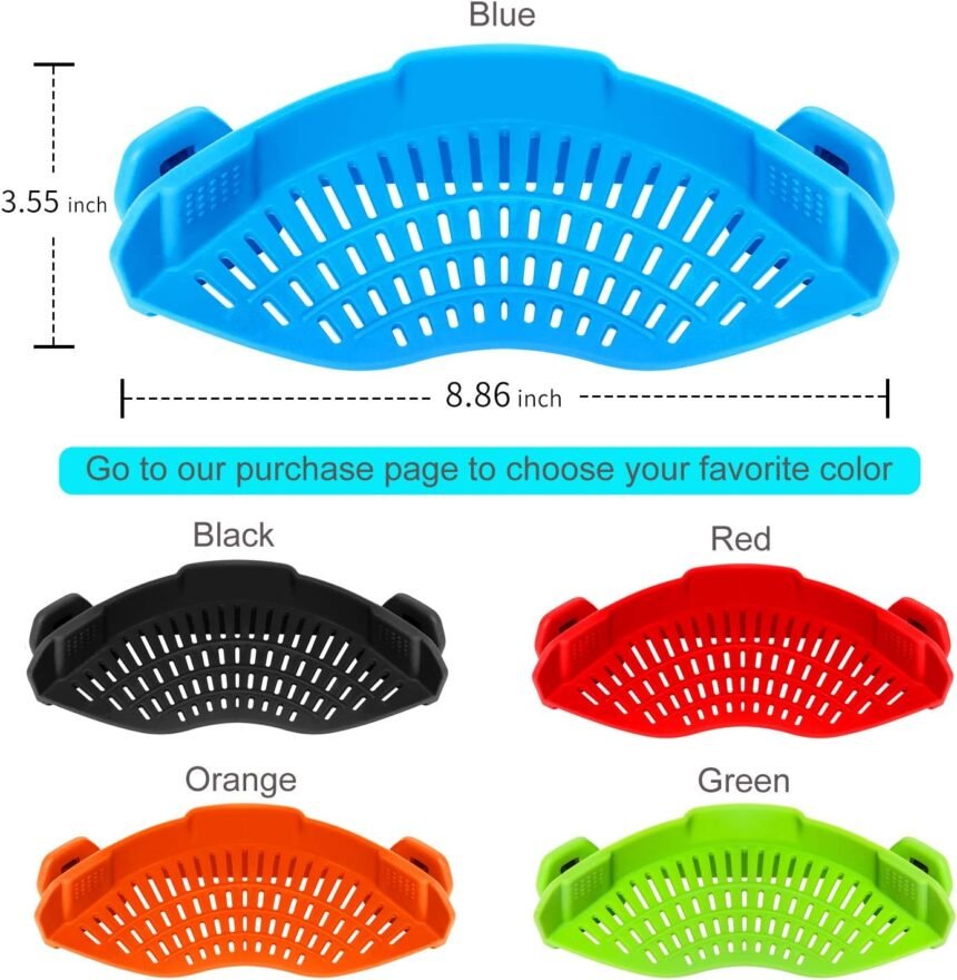 Auoon clip on strainer silicone for all pots and pans pasta strainer clip on food strainer for meat vegetables fruit sil 1