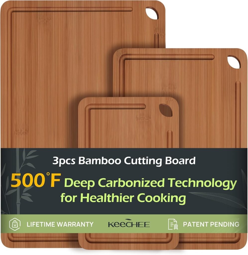 Bamboo Cutting Board, Durable Wood Cutting Boards for Kitchen with Deep Juice Grooves  Built-in Handles, Ideal Charcuterie  Chopping for Meat, Vegetables - Perfect Kitchen Gift for Home Cooks
