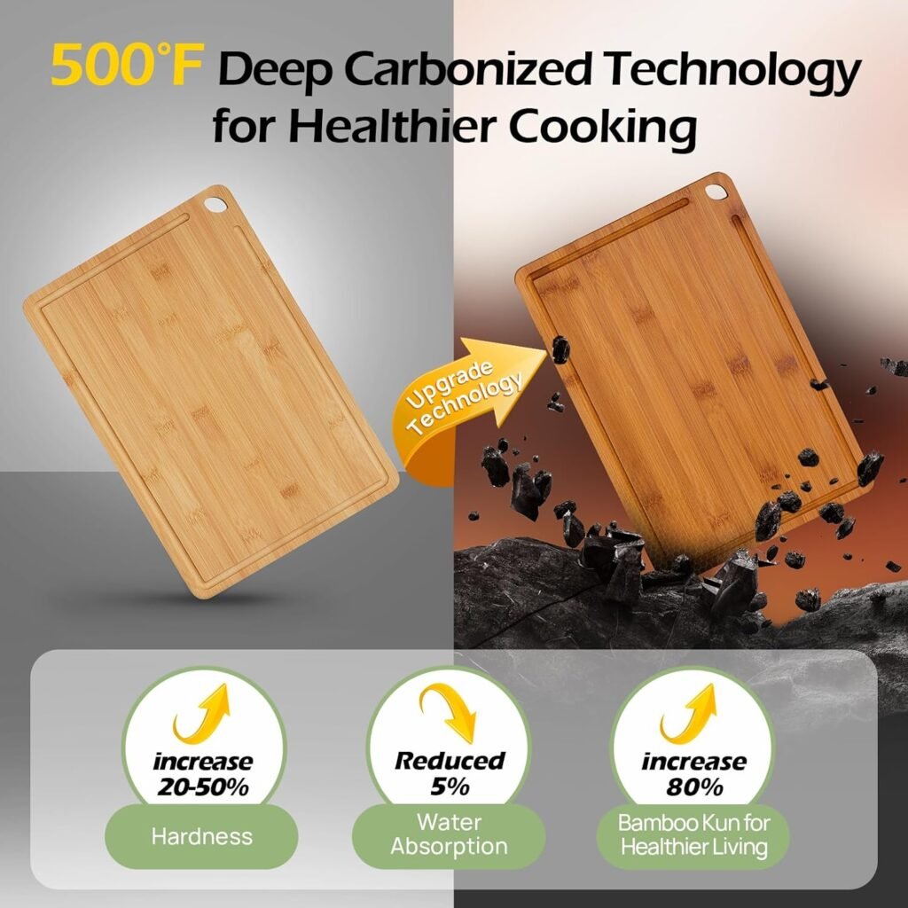 Bamboo Cutting Board, Durable Wood Cutting Boards for Kitchen with Deep Juice Grooves  Built-in Handles, Ideal Charcuterie  Chopping for Meat, Vegetables - Perfect Kitchen Gift for Home Cooks