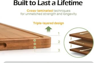 Bamboo cutting board durable wood cutting boards for kitchen with deep juice grooves built in handles ideal charcuterie 1 2