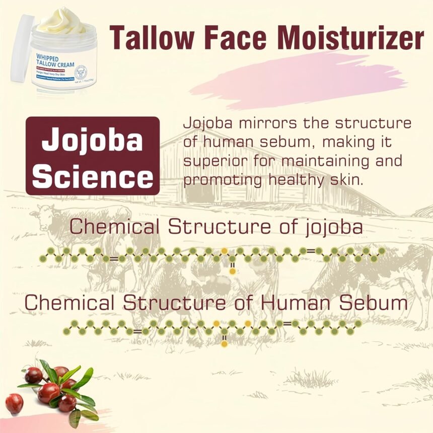 Beef tallow for skin beef tallow face moisturiser 100 grass fed beef tallow for skin care natural handmade lotion whippe 3