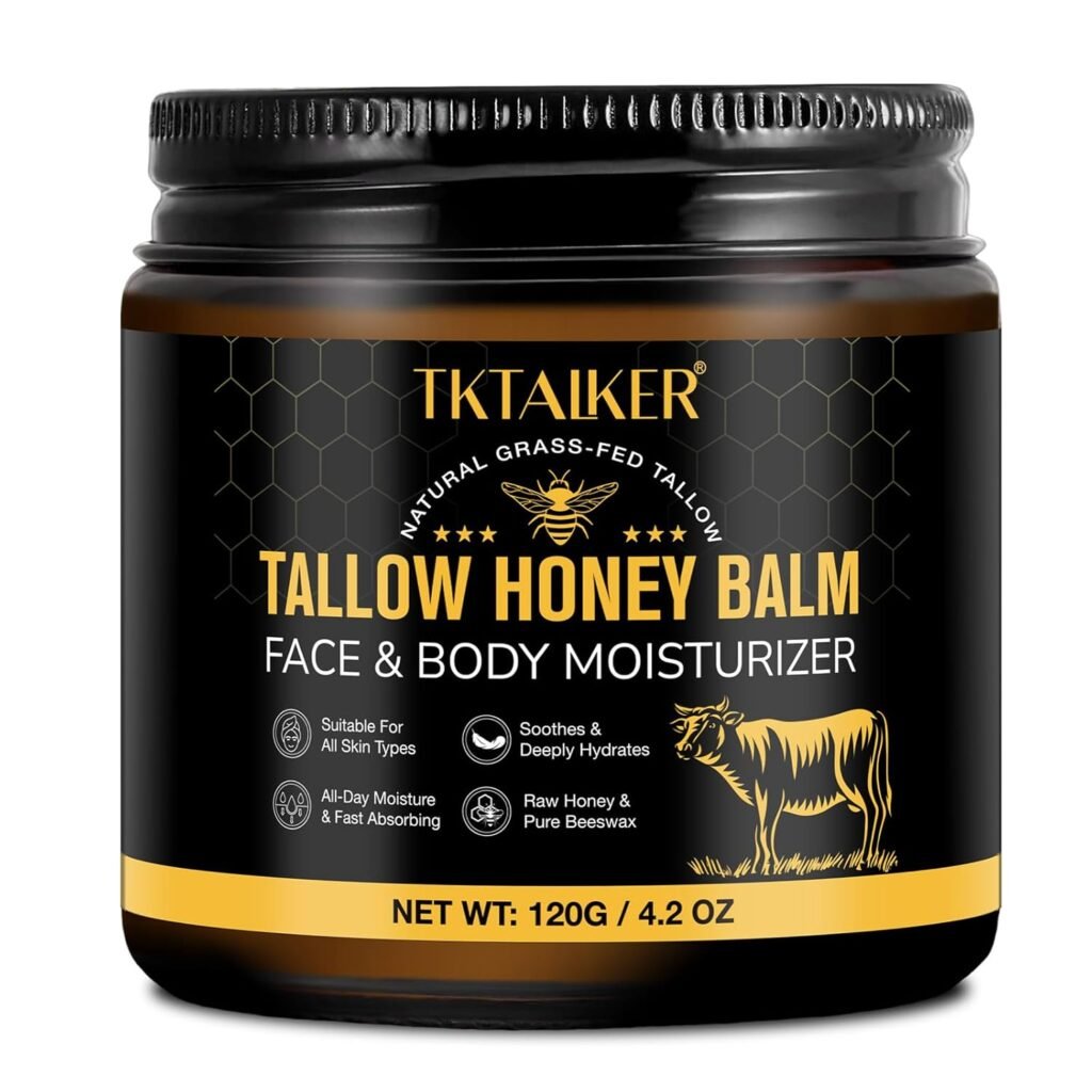 Beef Tallow for Skin, Beef Tallow for Face, Hydrating Tallow Balm with Raw Honey and Beeswax, Grass-Fed Beef Tallow  Raw Wild Honey Blend, Body  Face Moisturizer, Natural Formula, Light Scent