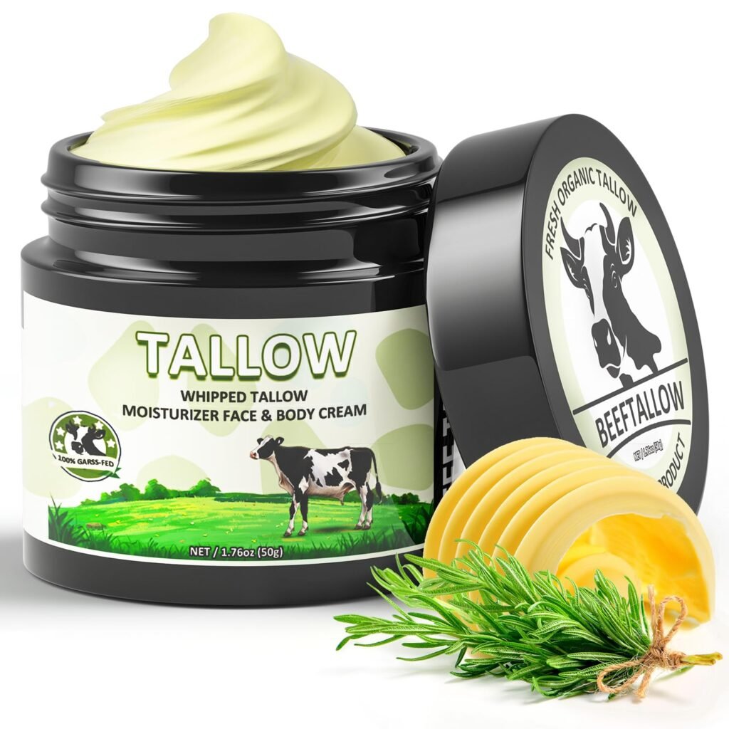 Beef Tallow for Skin, Tallow Balm, Beef Tallow Face Moisturiser, 100% Grass Fed Beef Tallow for Skin Care - Natural Handmade Lotion Whipped Beef Tallow