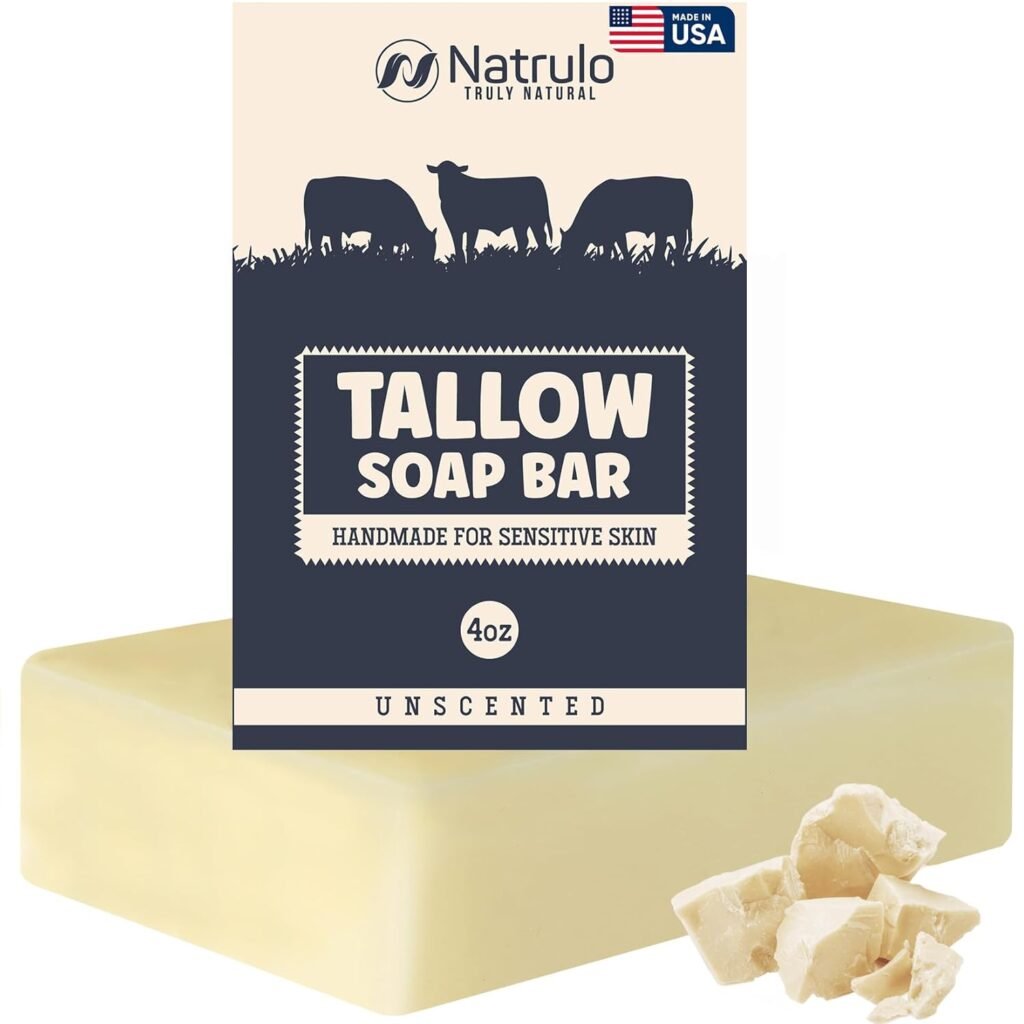 Beef Tallow Soap Bar – All Natural Grass Fed Tallow Soap Unscented – Moisturizing Face  Body Wash Great for Eczema, Dry, Itchy, Sensitive Skin – Handcrafted Bath Soap for Adults, Kids, Made in USA