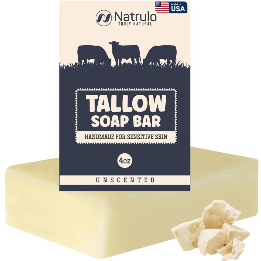 Beef tallow soap bar all natural grass fed tallow soap unscented moisturizing face body wash great for eczema dry itchy