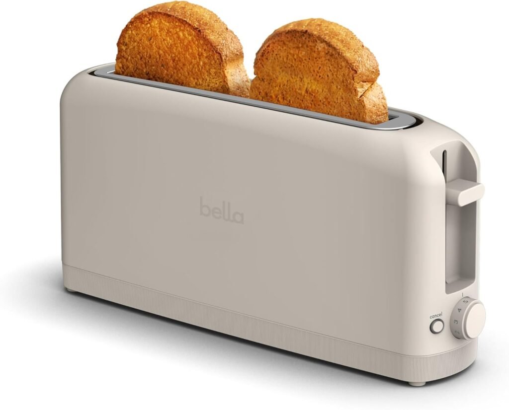 bella 2 Slice Slim Toaster, Fits-anywhere™ Kitchenware, 6 Setting Shade Control with Reheat  Cancel Buttons, Removable Crumb Tray, 10” Long Slot, Anti Jam  Auto Shutoff, 900 Watt, Oatmilk