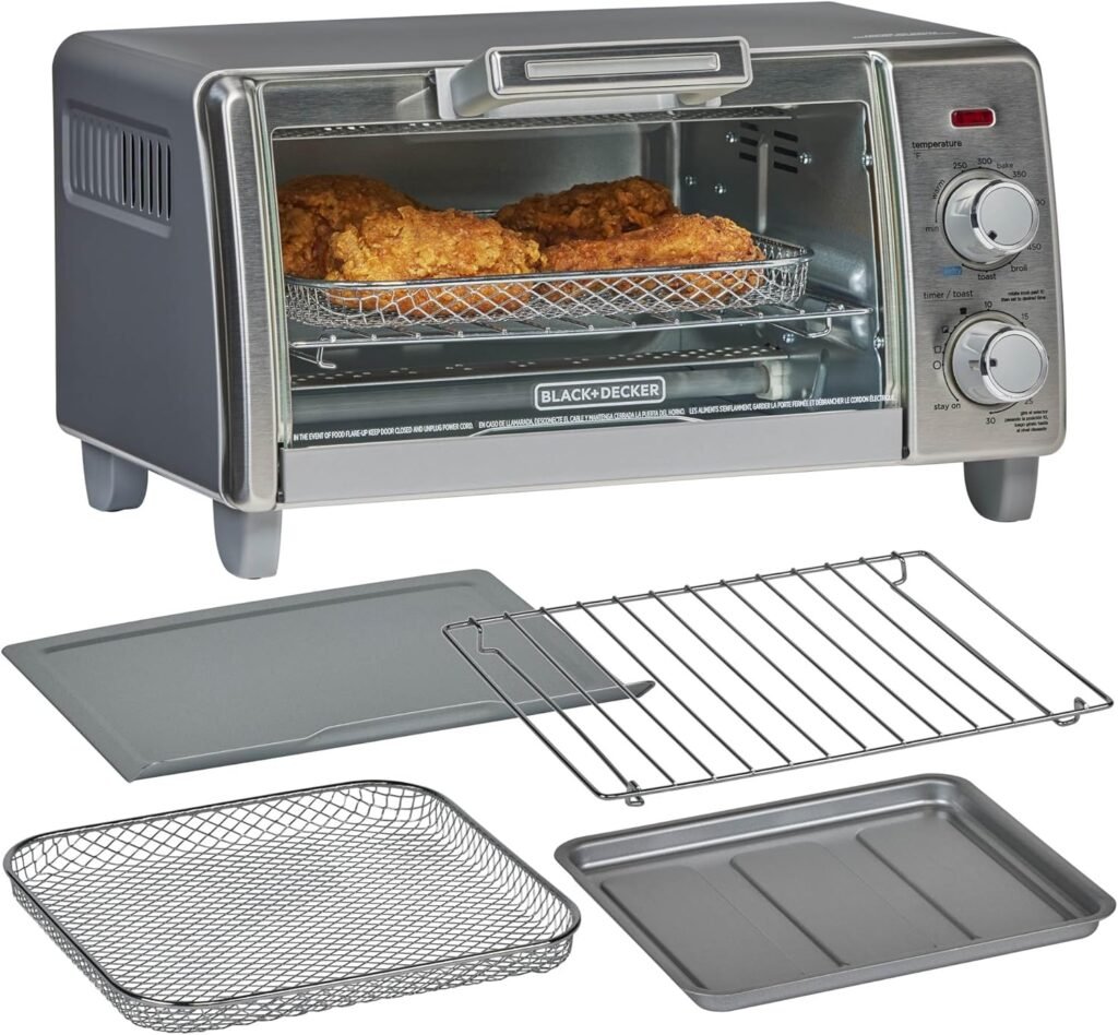 BLACK+DECKER 4-Slice Crisp N Bake Air Fry Toaster Oven,TO1787SS-RFP, 4-Slice, 5 Cooking Functions, 30 Minute Timer, Stainless Steel