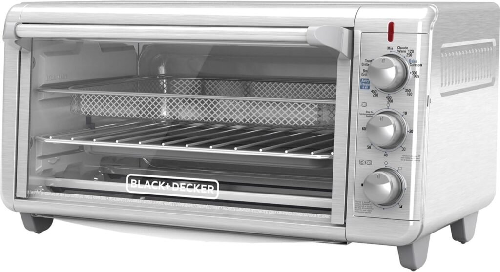 BLACK+DECKER 4-Slice Crisp N Bake Air Fry Toaster Oven,TO1787SS-RFP, 4-Slice, 5 Cooking Functions, 30 Minute Timer, Stainless Steel