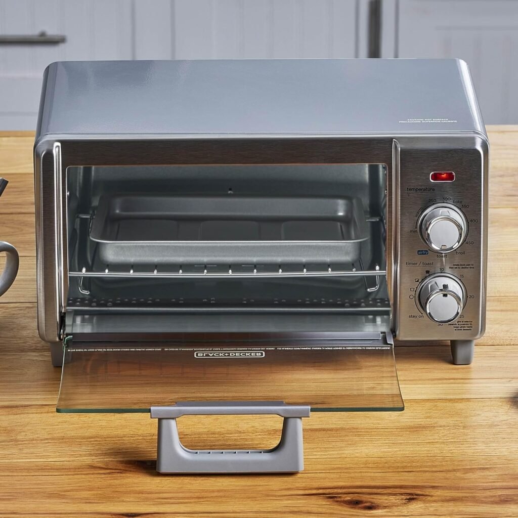 BLACK+DECKER 4-Slice Crisp N Bake Air Fry Toaster Oven,TO1787SS-RFP, 4-Slice, 5 Cooking Functions, 30 Minute Timer, Stainless Steel