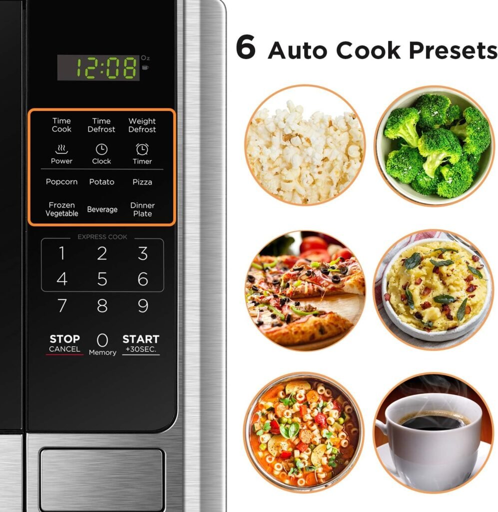 BLACK+DECKER Digital Microwave Oven with Turntable Push-Button Door, Child Safety Lock, Stainless Steel, 0.9 Cu Ft