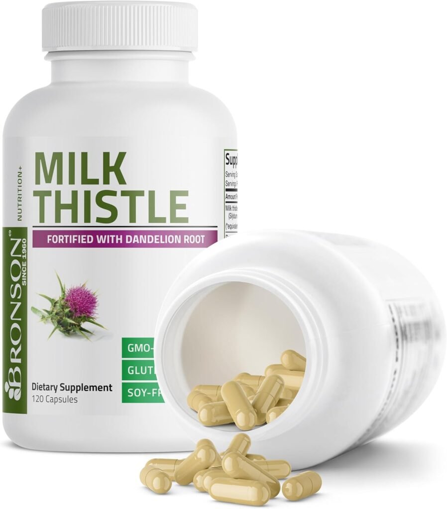 Bronson Milk Thistle Silymarin Marianum  Dandelion Root Liver Health Support, Antioxidant Support, Detox, 120 Capsules