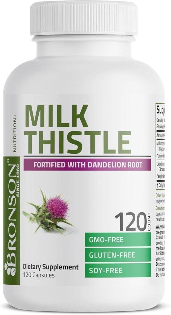 Bronson Milk Thistle Silymarin Marianum  Dandelion Root Liver Health Support, Antioxidant Support, Detox, 120 Capsules
