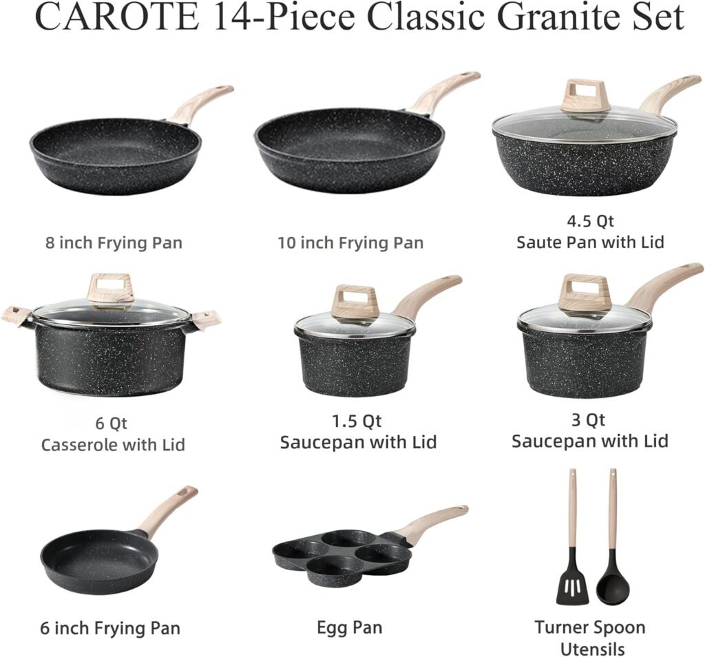 CAROTE 14 Pcs Pots and Pans Set Nonstick,Cookware Set Kitchen Cooking Set with Utensil and Pan Protectors