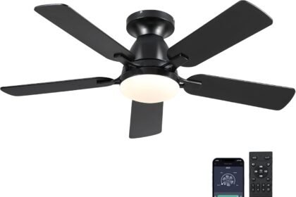 Ceiling fans with lights 46 low profile indoor ceiling fan with light and remoteapp control flush mount led dimmable dc 