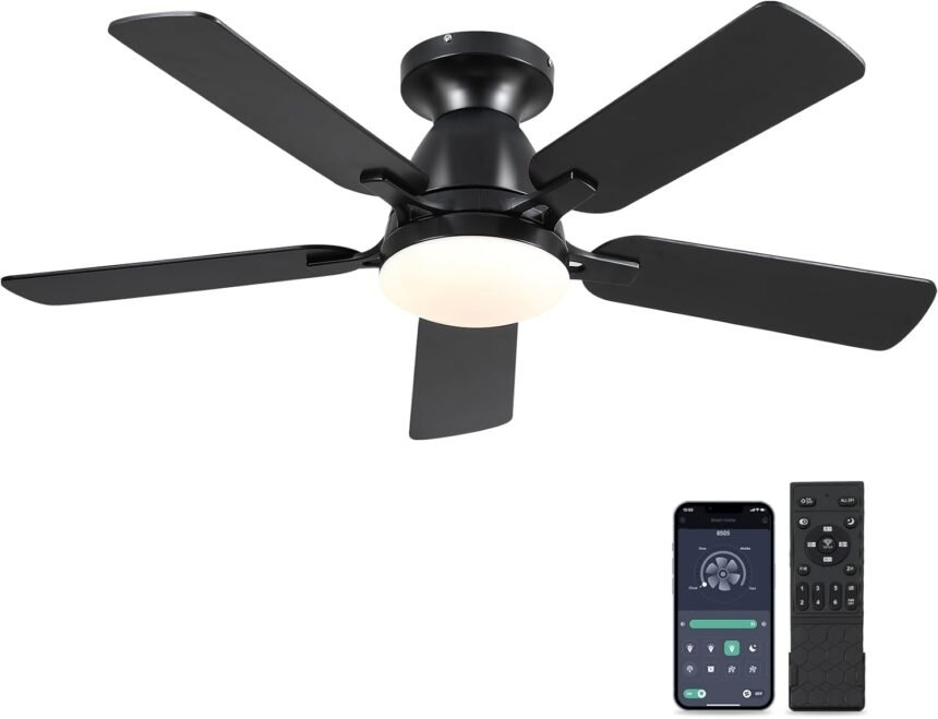 Ceiling fans with lights 46 low profile indoor ceiling fan with light and remoteapp control flush mount led dimmable dc 