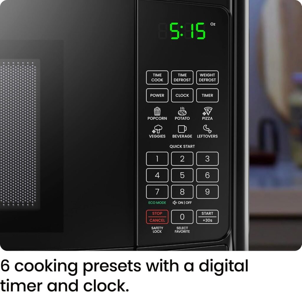 Chefman Countertop Microwave Oven 0.9 Cu. Ft. with Digital Display, 900 Watts, 6 Auto Menus, 10 Power Levels, Eco Mode, Memory Function, Mute Option, Child Safety Lock, Easy Clean