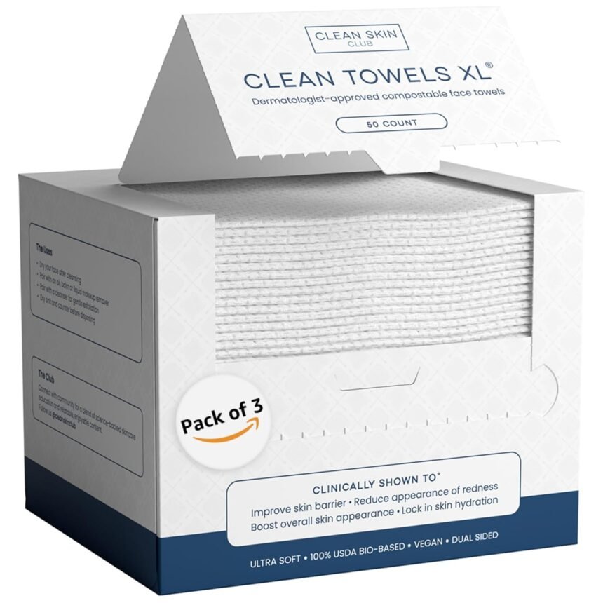 Clean skin club clean towels xl 100 usda biobased face towel disposable face towelette eczema association accepted makeu 2
