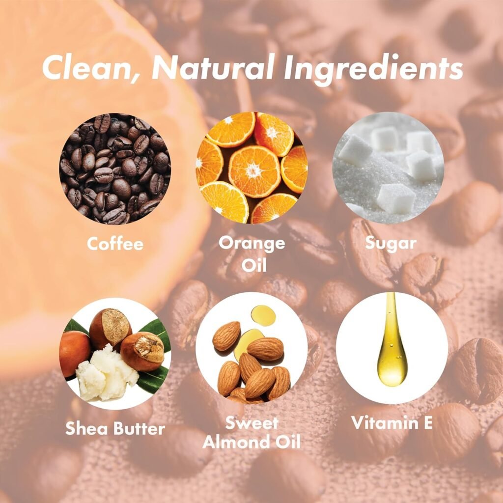 Coffee Scrub Foot  Body Exfoliator Infused with Vitamin E and Orange Peel Natural Exfoliating Sugar Body Scrub for Toning Cellulite Skin Care by Handmade Heroes