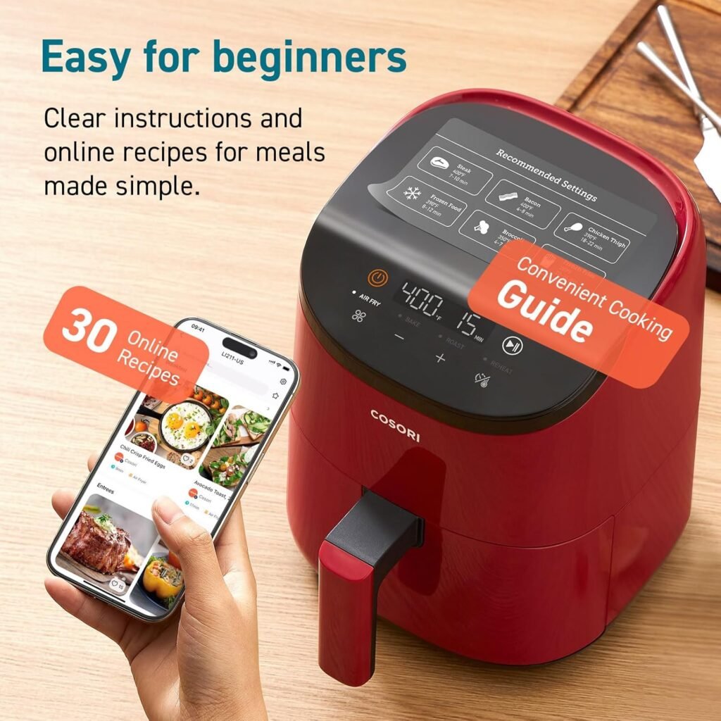 COSORI Air Fryer 2.1 QT, Small  Mini 4-in-1 airfryer Ideal for Simple Meals and Snack, Easy to Leftover Food to Crispy, Up to 97% Less Oil, 30 In-App Recipes, Nonstick  Dishwasher-Safe Basket