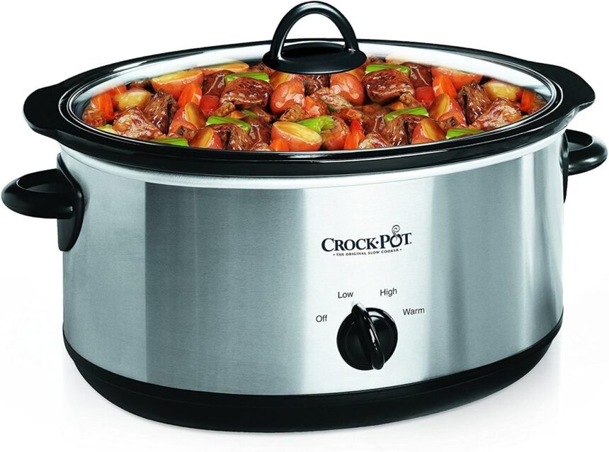 Crock pot 7 quart oval manual slow cooker stainless steel scv700 s br versatile cookware for large families or entertain