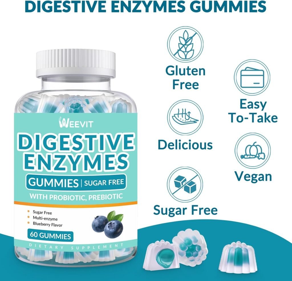 Digestive Enzymes Gummies - 2 Months Supply - Chewable Digestive Enzymes Gummy with Probiotics  Prebiotics Blend for Women Men, Sugar Free | Vegan | Blueberry Flavored (Pack of 2)