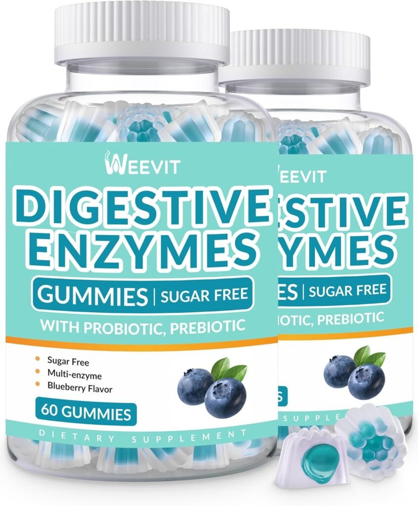 Digestive Enzymes Gummies - 2 Months Supply - Chewable Digestive Enzymes Gummy with Probiotics  Prebiotics Blend for Women Men, Sugar Free | Vegan | Blueberry Flavored (Pack of 2)