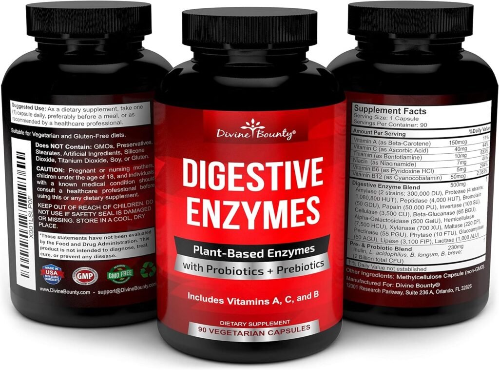 Digestive Enzymes with Probiotics  Prebiotics - Digestive Enzyme Supplements w Lipase, Amylase, Bromelain - Support a Healthy Digestive Tract for Men and Women – 90 Vegetarian Capsules