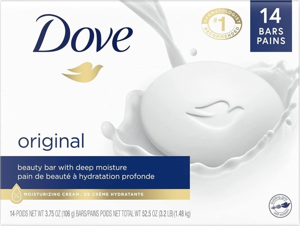 Dove Beauty Bar Gentle Skin Cleanser Moisturizing for Gentle Soft Skin Care Original Made With 1/4 Moisturizing Cream 3.75 oz, 14 Bars