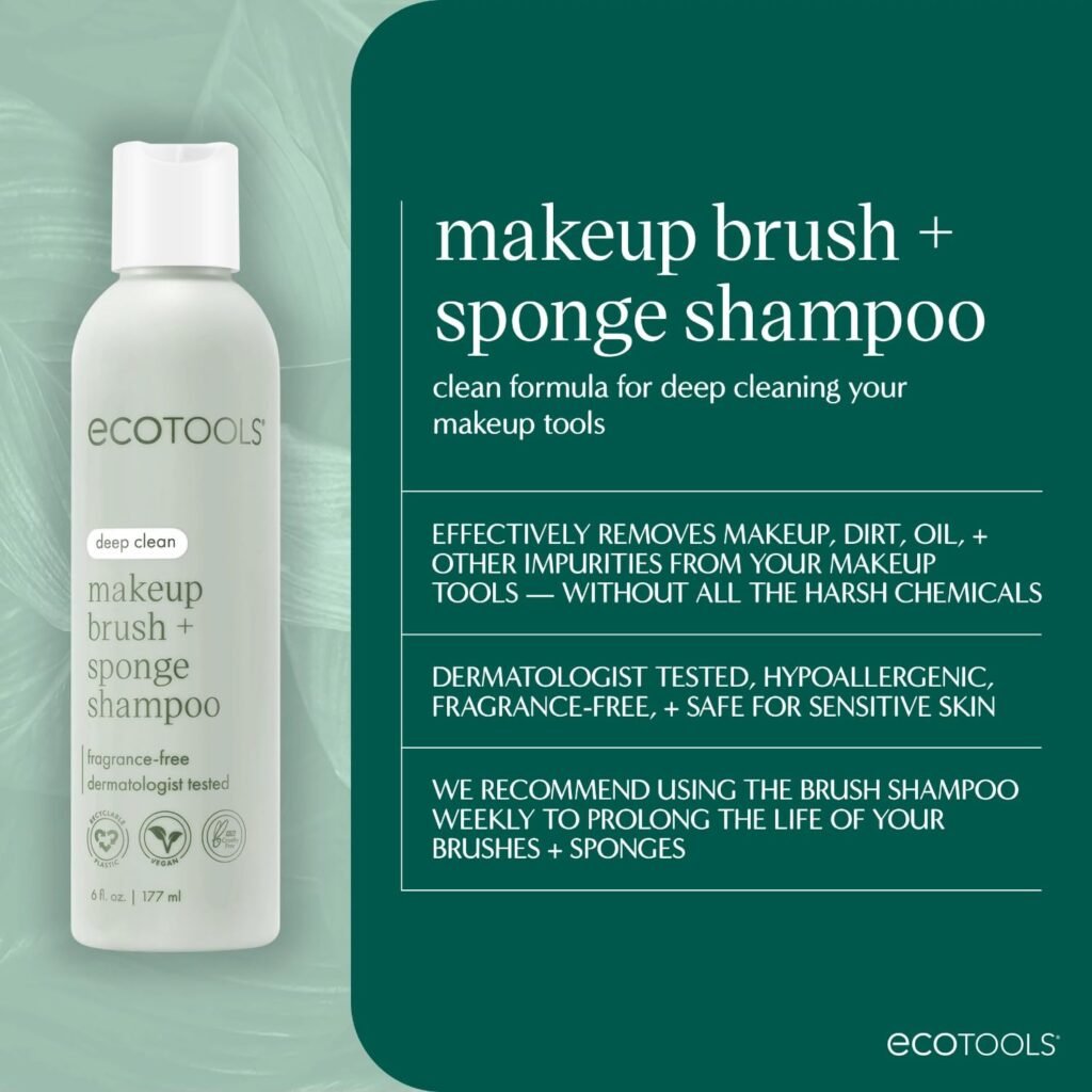 EcoTools Cleanser Shampoo for Makeup Brush/Sponge/Puffs, Remove Makeup  Impurities, Fragrance-Free, No Harsh Chemicals, Vegan  Cruelty-Free, 6 fl.oz./177 ml, 1 Count