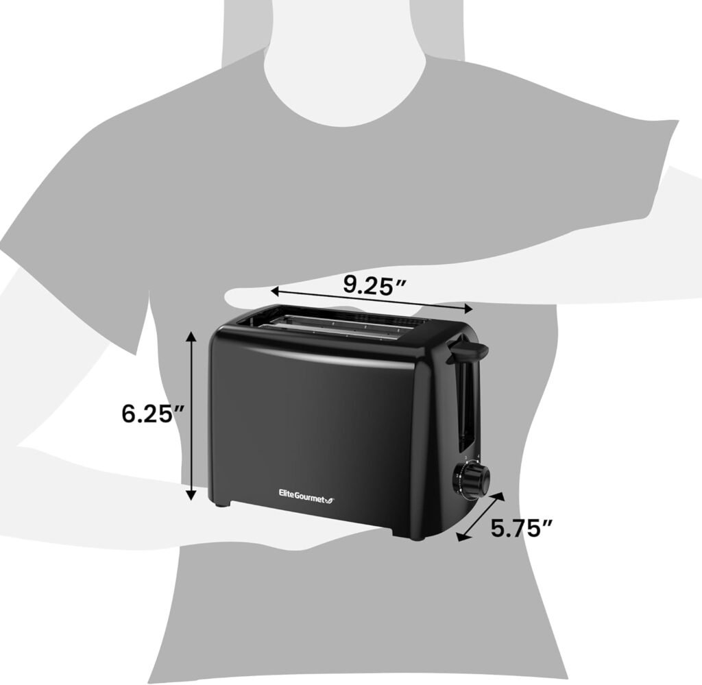 Elite Gourmet ECT1027B Cool Touch Toaster with 6 Temperature Settings  Extra Wide 1.25 Slots for Bagels, Waffles, Specialty Breads, Puff Pastry, Snacks, ETL Certified, 2 Slices, Black