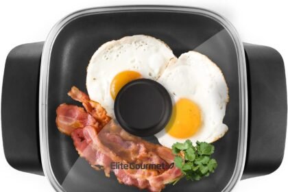 Elite gourmet eg808 8 x 8 non stick electric skillet dishwasher safe with tempered glass vented lid rapid heat up 600w b