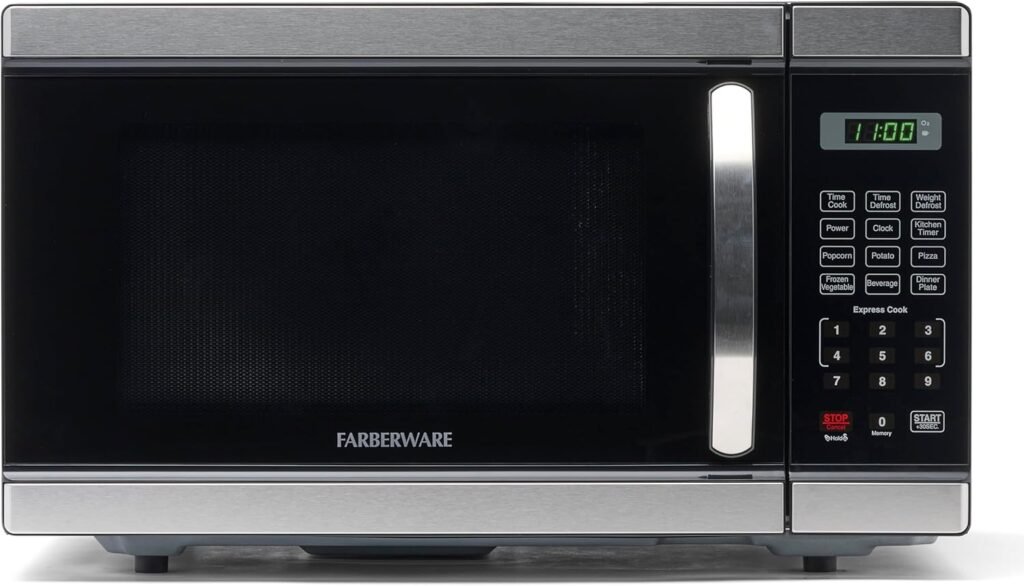 Farberware Countertop Microwave 1000 Watts, 1.1 Cu. Ft. - Microwave Oven With LED Lighting and Child Lock - Perfect for Apartments and Dorms - Easy Clean Stainless Steel