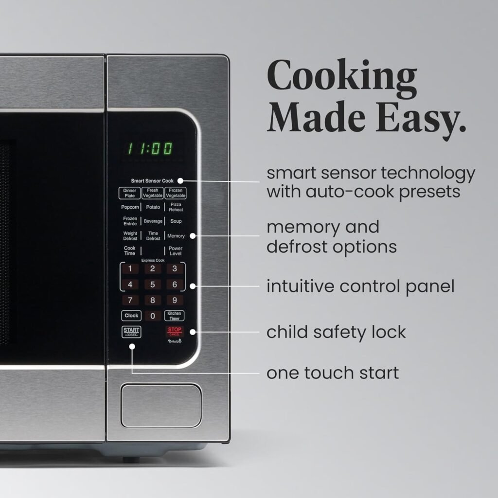 Farberware Countertop Microwave 1000 Watts, 1.1 Cu. Ft. - Microwave Oven With LED Lighting and Child Lock - Perfect for Apartments and Dorms - Easy Clean Stainless Steel